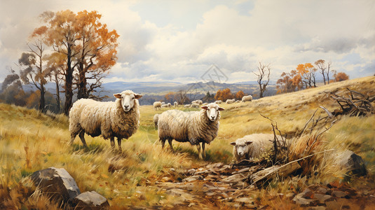 田园中养殖的绵羊图片