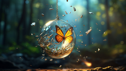 森林气泡中的蝴蝶背景图片