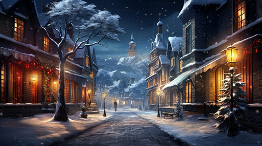 冬夜寂静的城镇街道图片