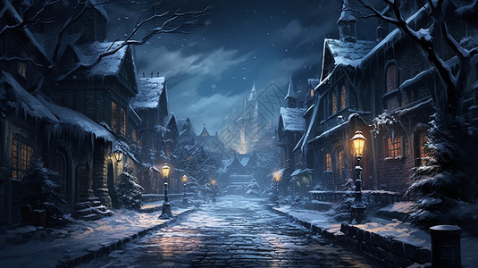 欧洲城镇雪中的街道图片