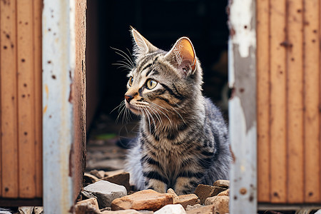 废墟中的猫咪图片