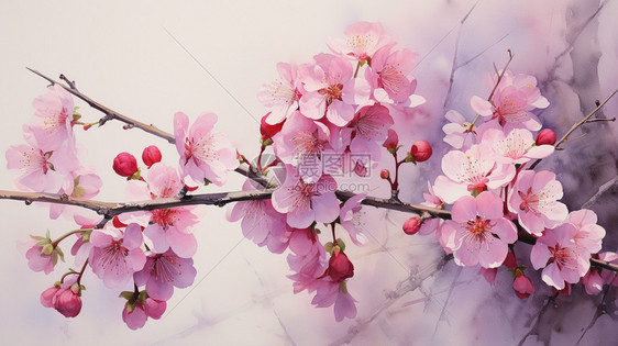 盛开的樱花手绘插图图片