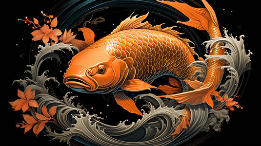创意艺术的鲤鱼手绘插图图片