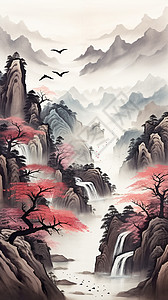 传统艺术的山间风景水墨画图片