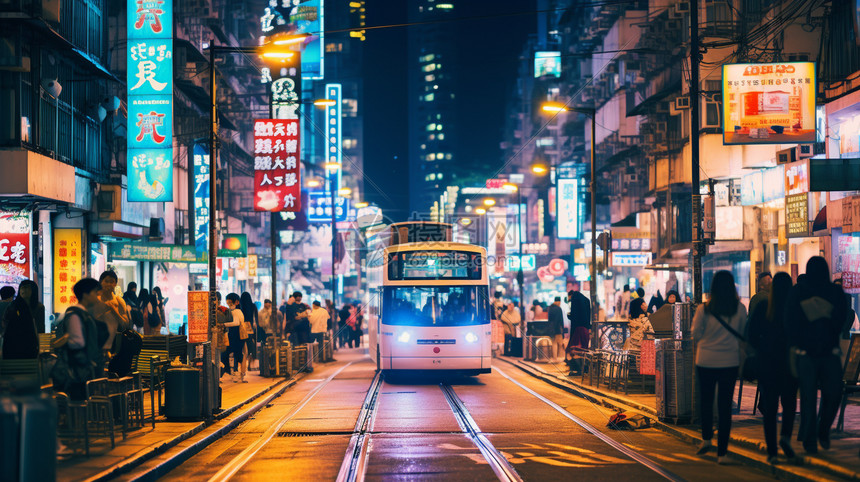 人潮拥挤的香港城市街道图片