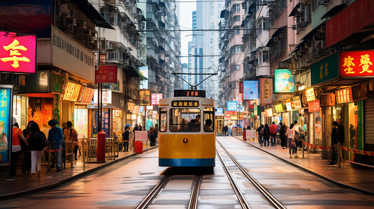 热闹的香港城市街头图片