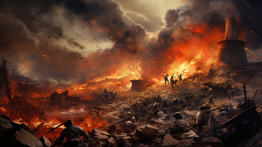 战火中的废墟背景图片