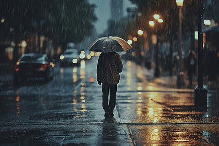 雨天漫步雨中漫步的行人背景