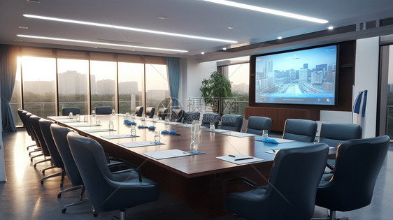 现代企业的办公会议室图片