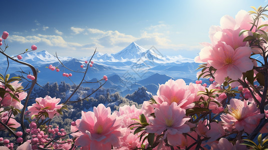 山间绽放的美丽山茶花图片