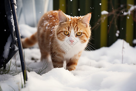 漫步在雪中的小猫背景图片