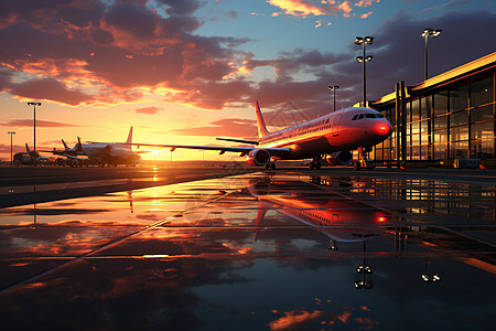 夕阳下的机场图片