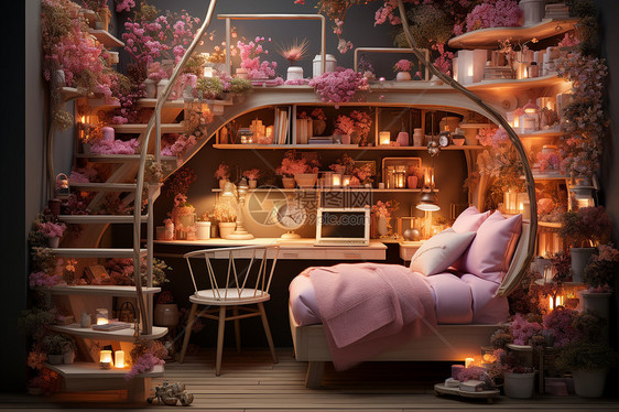 童话仙境的小女孩卧室图片