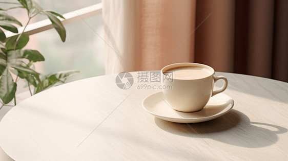白色木桌上有一杯咖啡图片
