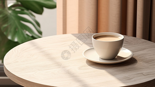 咖啡放在白色桌子上背景图片
