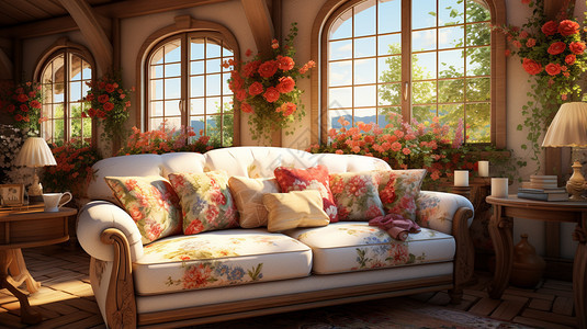 阳光透过窗户照在客厅图片