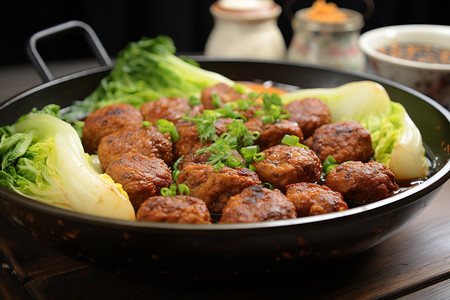 砂锅炖丸子美食饭食高清图片