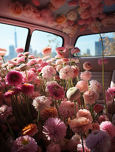 汽车内的鲜花图片