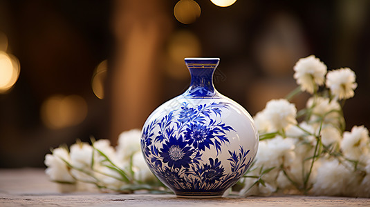 青花瓷花瓶纹理背景图片