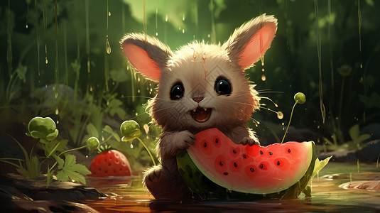 兔子吃大西瓜图片