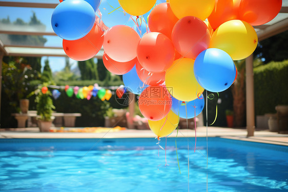 泳池上的气球图片