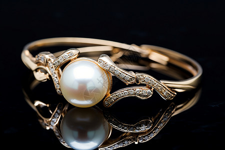 镶嵌珍珠的戒指背景图片