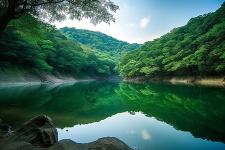 夏季生机勃勃的山中湖泊图片