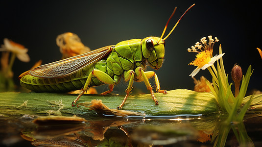 绿色的蟋蟀草食动物高清图片