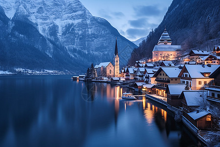 冬季山间的欧洲乡村图片