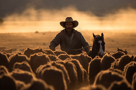 日落草原的牧羊人图片