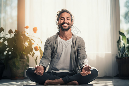 阳光下冥想的男人图片