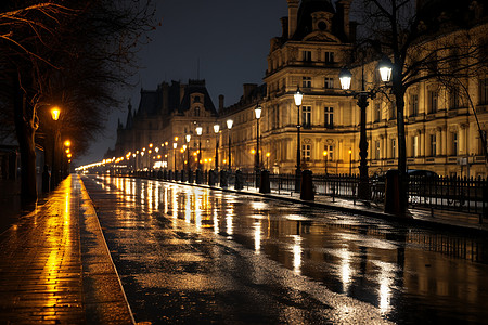 酒店照明雨夜中的建筑物背景