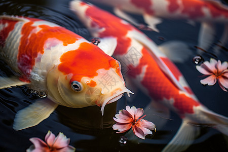 池塘里的金鱼背景图片