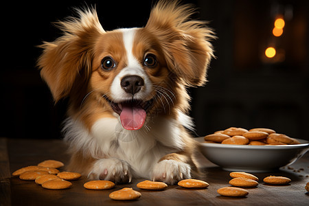 可爱小狗舔食物的照片图片