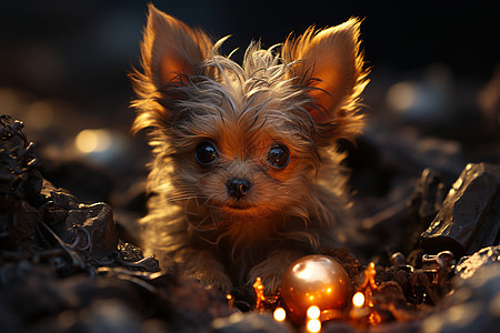 明亮可爱的小狗追逐球体图片