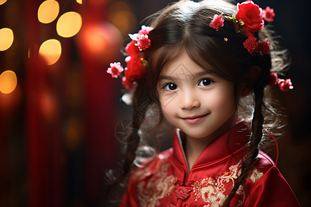 可爱的中国小女孩在田园风光中图片