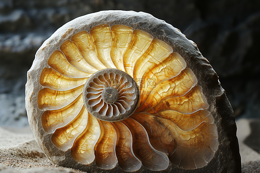 古生物化石中的螺旋壳图片
