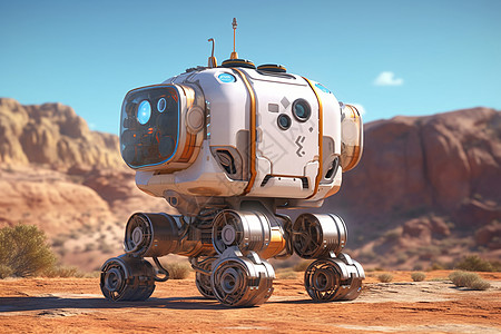 沙漠中的智能机器人背景图片
