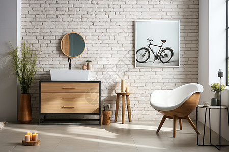 墙壁上的自行车高清图片