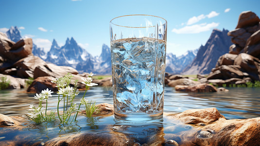 山泉矿泉水装满水的杯子高清图片