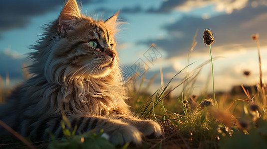 草坪上的猫图片