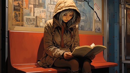 孤单看书的女孩图片