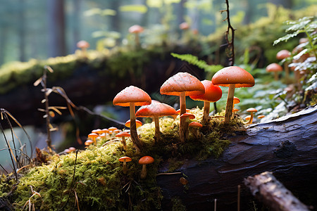 苔藓中的野生蘑菇图片
