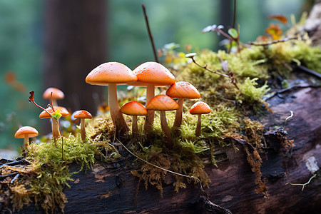 树根苔藓上生长的蘑菇图片