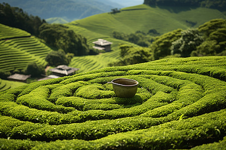 手工采茶茶园中的一粒瓜瓤背景