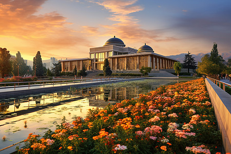 夕阳下的欧式博物馆建筑图片