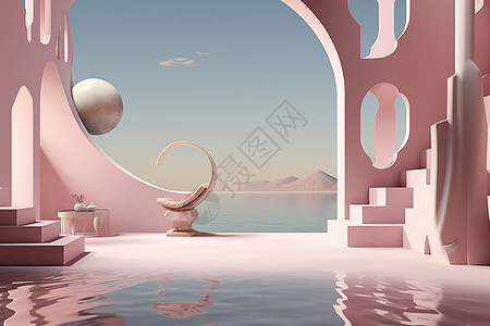 创意海边粉色建筑图片