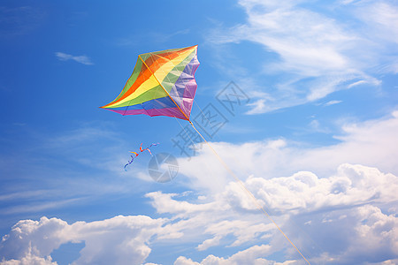 空中彩虹色彩的风筝图片