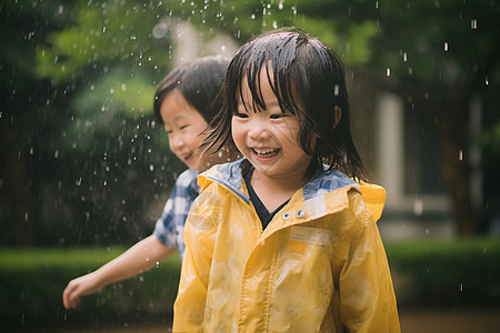 雨中的孩子雨中嬉戏高清图片