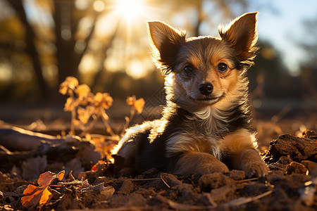 落叶间的小狗背景图片